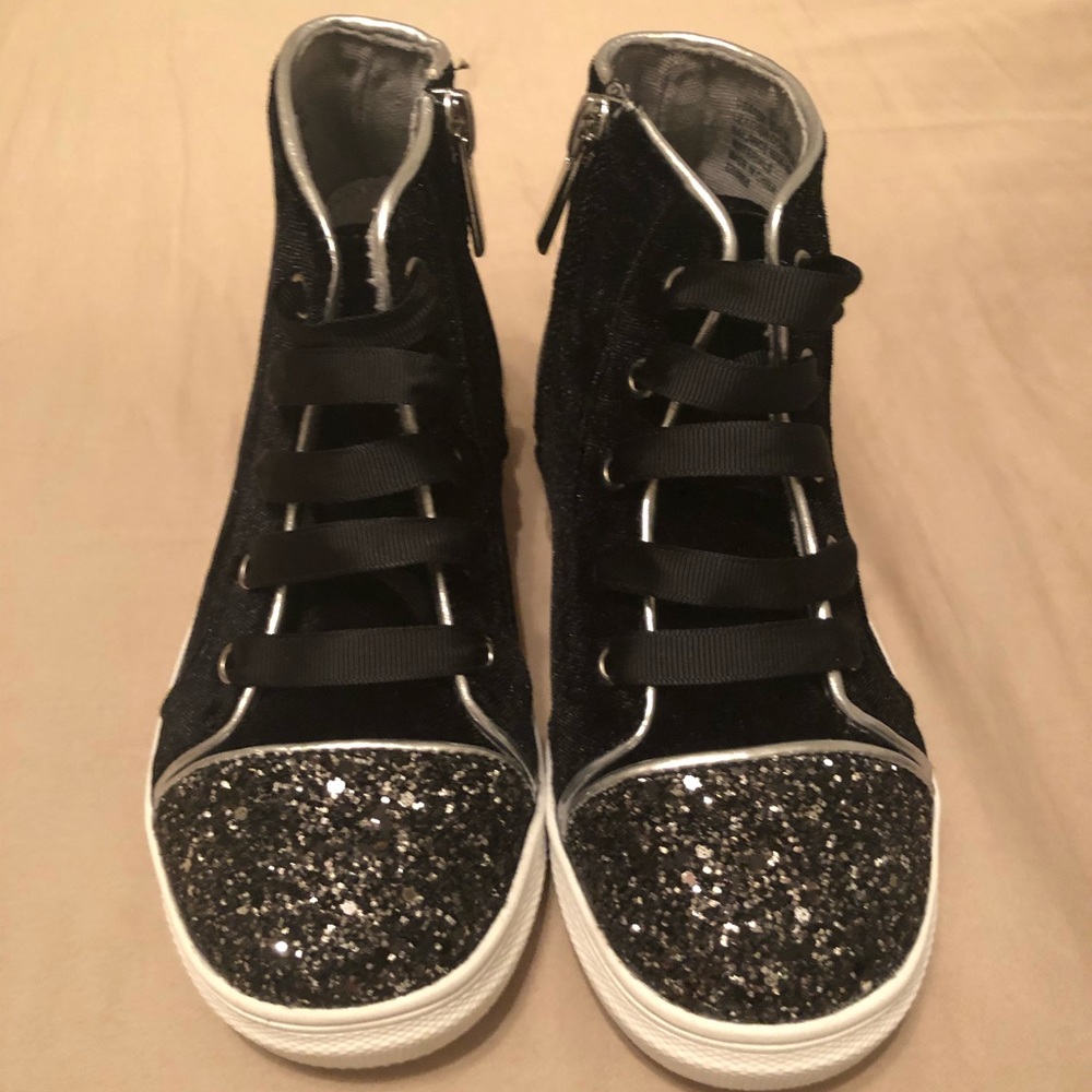 Black velvet and glitter high tops